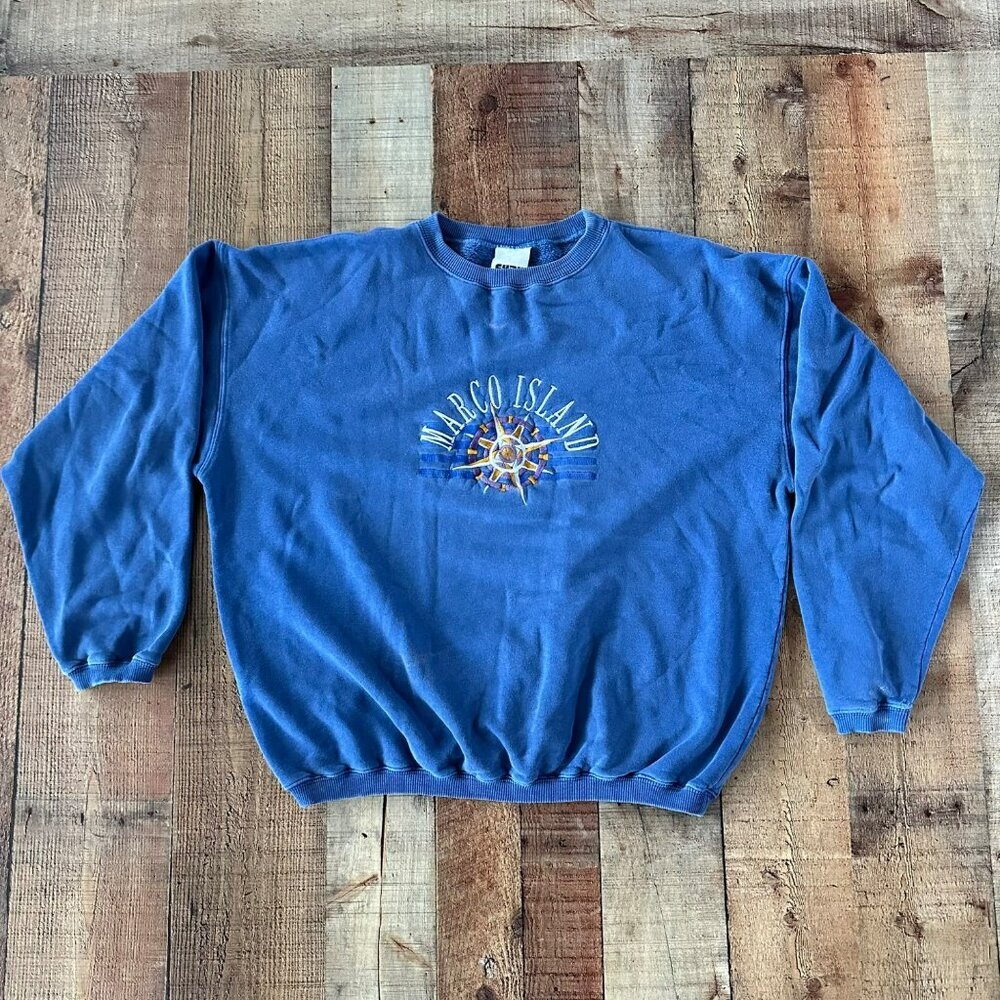 Vintage Men’s size Medium Marco Island Blue Crewneck Pullover Sweatshirt